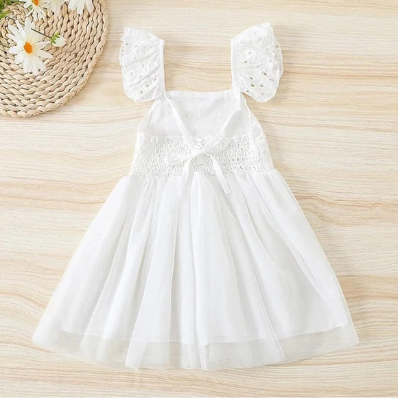 Baby Toddler Girls Embroidered Eyelet Tulle Dress Princess Girl Ruffle 9-12 M - Picture 3 of 13